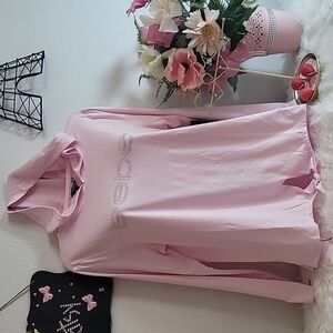 1924 BEBE SPORT Pink Logo  Sleeve Cotton Graphic T-Shirt NWT